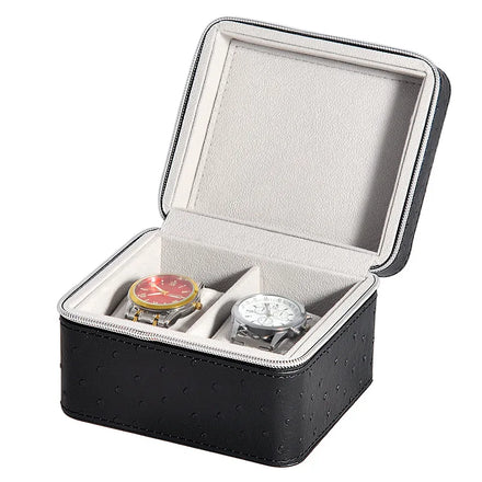 High Grade Travel Zippered Watch Box 2 Compartment PU Leather Jewelry Case Organizer