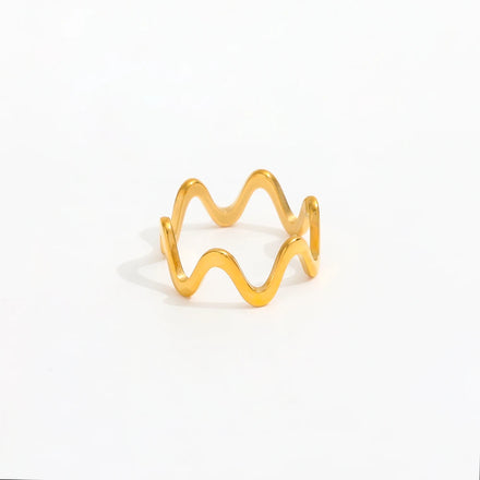 Fenny18K Gold Plated Wholesale No Fade Geometric Fashion Wave Fold Wear Stainless Steel Finger Ring Trendy for Women
