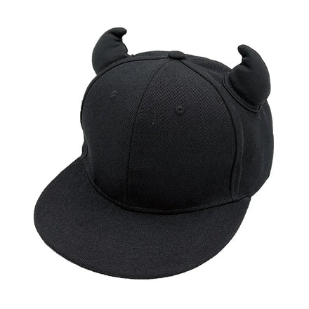 Pure Black Little Devil Baseball Cap for Men Women Hip Hop Outdoor Sports Personality Flat Brim Hat