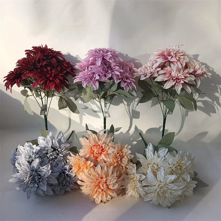 Hot Selling G-2103 Artificial Wedding Decoration Silk Dahlia Daisy Bouquets Flower 7 Heads White Bouquet Floral Flowers
