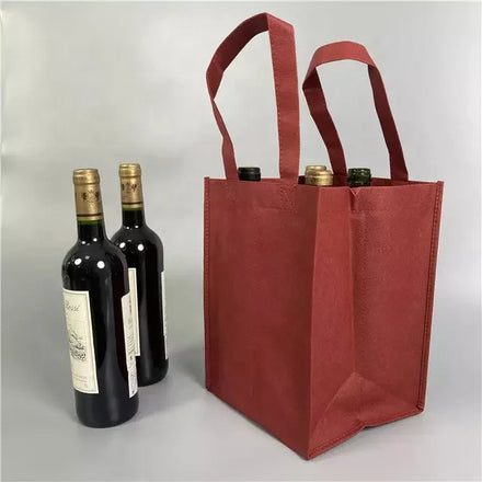 Large Capacity Christmas Non Woven Wine Bag With 4 Bottles for Travel Wine Bottle Travel Protector Bags Low Moq Custom Printing