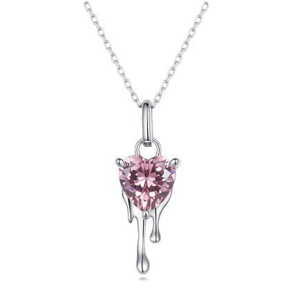 Real 925 Sterling Silver Lovely Pink Zirconl Heart Charm Necklace for Women Wedding Jewelry Bling Zircon Tassel Necklace SCN493
