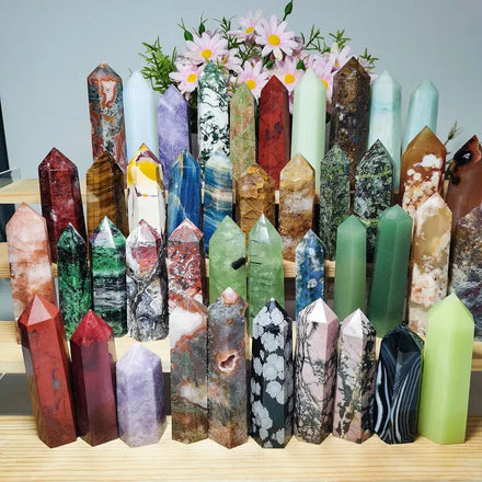 Wholesale Bulk Snowflake Obsidian Wand Crystals Energy Mookaite Jasper Point Fluorite Tower for Meditation