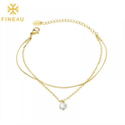 Fashion Popular Stainless Steel 18K Gold Plated Double Layer Single Diamond Zircon Bracelet Women