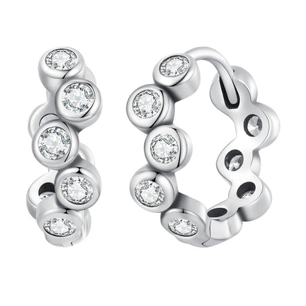 Factory 925 Sterling Silver Clear Zircon Bubble Hoop Earrings for Women Lovely Irregular Round Ear Clip Fashion Jewelry SCE1565