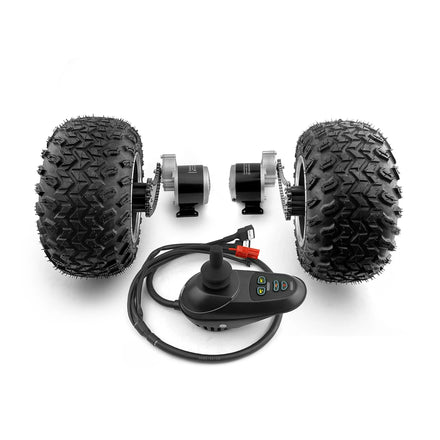 DIY Electric Barrow Trolley Cart Wheelchair 10x6.0-6 Inch Fat Wheel Chain Dual Drive 350W Geared Motor Kit