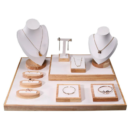 40*48 cm White PU Leather Counter Show Jewelry Ornament Set Rings Necklace Earrings Stand Holder