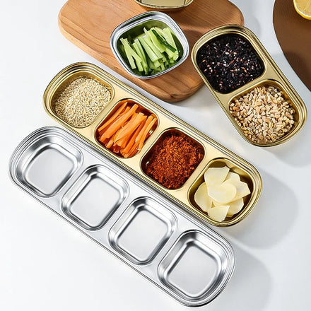 1/2/3 Grids Eco-Friendly Stainless Steel Dishwasher Safe Durable Modern Dipping Dish Hot Pot Seasoning Separator Golden Soy Dish