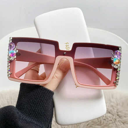 Large Frame Diamond Sunglasses Retro Vintage Rhinestone Sun-resistant Glasses Female Shades