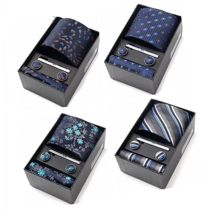 Fashion Design Casual Striped Necktie Hanky Cufflinks Gift Box Set Polyester Jacquard Ties Mens Business Party Wedding Collar