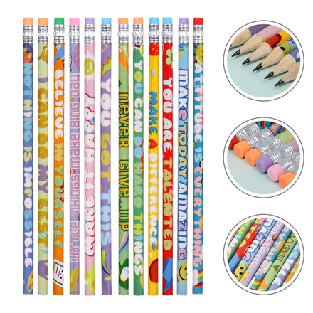 Cheap School Stationery Set Kids Cute Cartoon Letter Print 12 Pieces Wooden Hb Pencil with Eraser