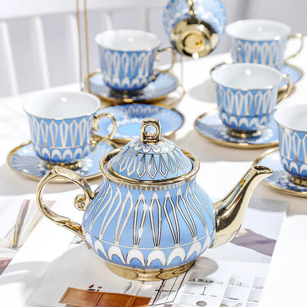 Gold Rim Porcelain Japandi Style Eco-Friendly 3-Piece Tea Pot and Cup Set with Saucer Dongyang Brand