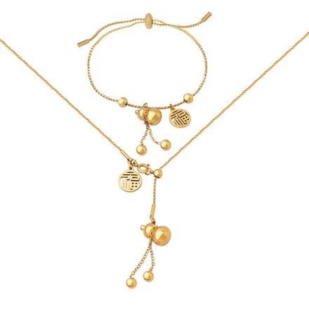 Ethnic Style Gourd Tassel Necklace Bracelet Adjustable Set Jewelry