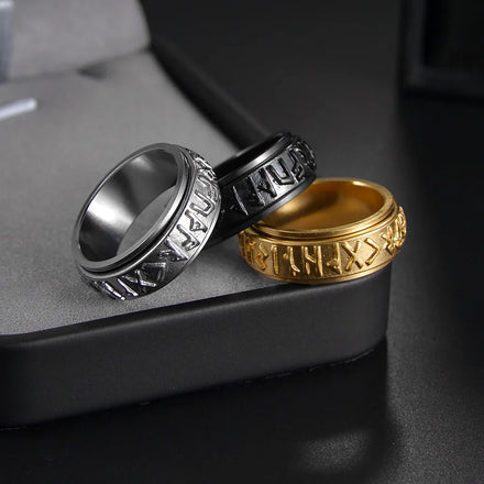 Toptan Yuzuk Stainless Steel Rotating Anxiety Fidget Ring Anillos De Oro Para Hombre Viking Symbol Gold Ring for Men
