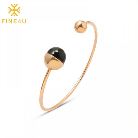 Fashion Adjustable 18K Rose Gold Plated Stainless Steel Big Single Pearl Bangle Cuff Bracelet Women