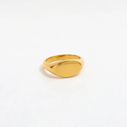 Fenny 18K Gold Plated Wholesale Classic Simple Statement Oval Seal Stainless Steel Finger Ring Trendy for Women
