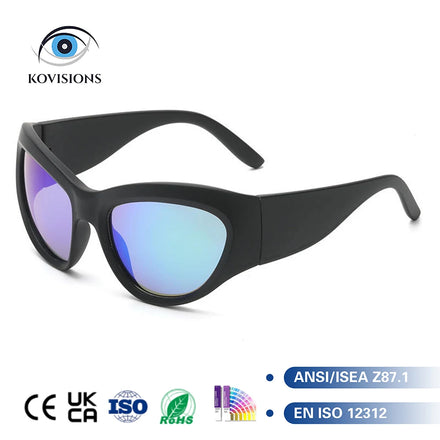 Wrap Around Cat Eye Sunglasses for Y2K Fashion with Mirrored Lens and Impact Resistant Frame for Festival Streetwear KV-S515