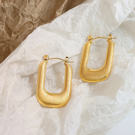 Dainty Lightweight Stainless Steel 18K Gold Plated Geometric U shaped Earrings for Women Beach Vacation Anniversary