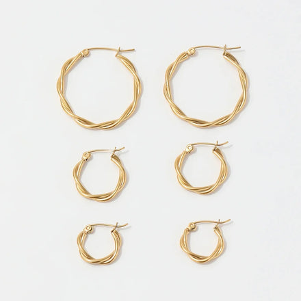 Fenny 18K PVD Plated Wholesale Waterproof Dainty Trendy Vintage Twisted Rope Stainless Steel Hoop Earring for Women