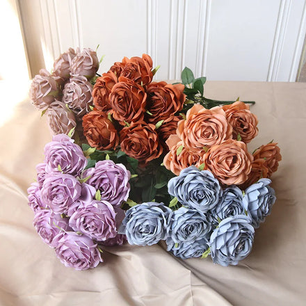 AF10514 New Artificial Wedding Decoration Silk Red Rose Bouquets Flower 10 Heads Pink Rose Bouquet Floral Flowers