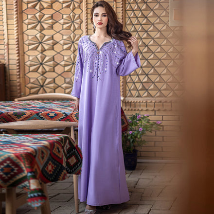 BA5149 Ramadan Abaya Turkey Hooded Dress Handwork Diamonds Sfifa Ribbon Braid Ethnic Arabic Jellaba Dubai Saudi