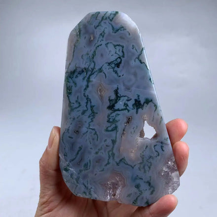 Kindfull 12cm Wholesale Nature Agate Druzy Slice Crystal Moss Agate Slab for Decoration