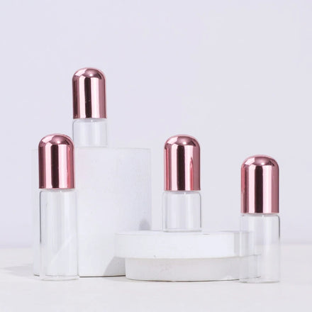 Custom 1ml 2ml 3ml Mini Glass Rose Gold Roll on Bottle Small Size Portable Travel Perfume Oils Cosmetic with Round Aluminum Cap