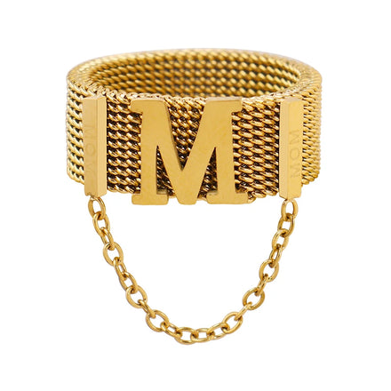 Hip Hop M Letter Ring Stainless Steel Chain Tassel Ring