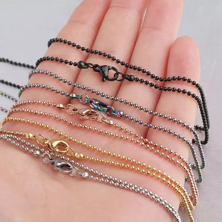 Titanium Steel Round Beads Chain Wholesale Custom DIY Jewelry 1.5mm 45cm Long Stainless Steel Beads Ball Chain (KSS400)