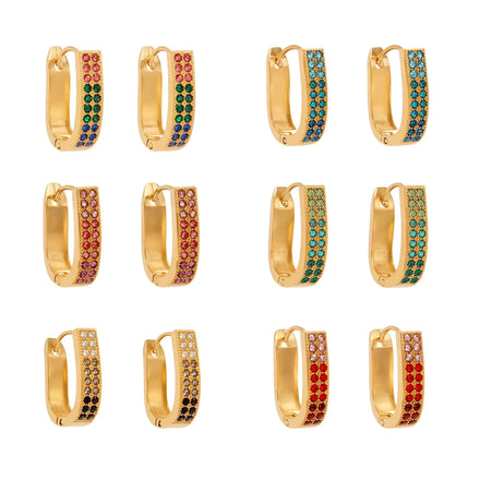 5A Zircon U-shaped Clasp Colored Diamond Earrings Stainless Steel
