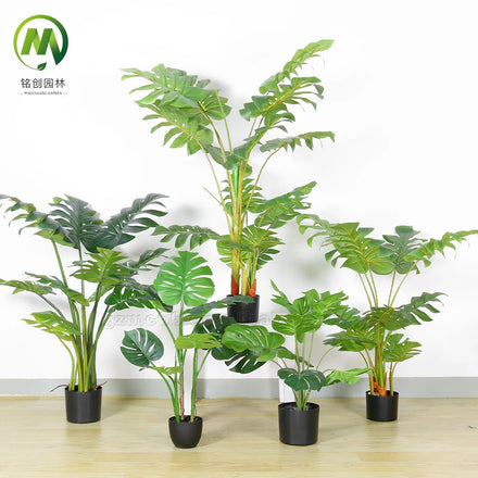 Top Sale Artificial Turtle Leaf Plant Potted Faux Leaf Tree Bonsai Artificial Monstera Green Plant for Indoor Decoration