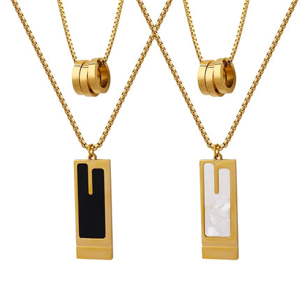 Trendy Double Layer Three Ring Fashion Pendant Gold Plated Stainless Steel Brand Necklace Set