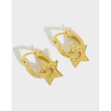 925 Sterling Silver Start Hoop Earrings 18k Gold Plated Fashion Earrings Personal Drop Earrings Women Jewelry Gift