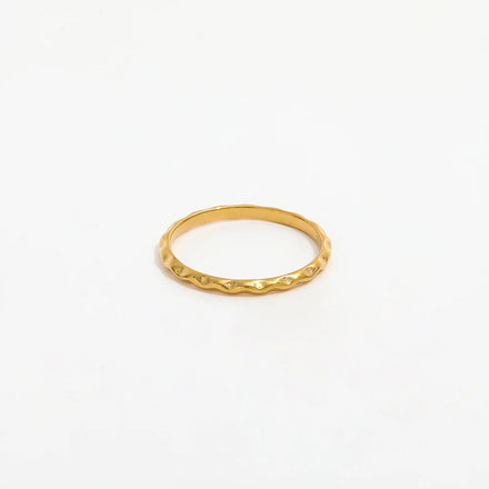 Fenny 18K Gold Plated Wholesale Waterproof Simple Handmade Hammered Stainless Steel Finger Ring Stylish for Women