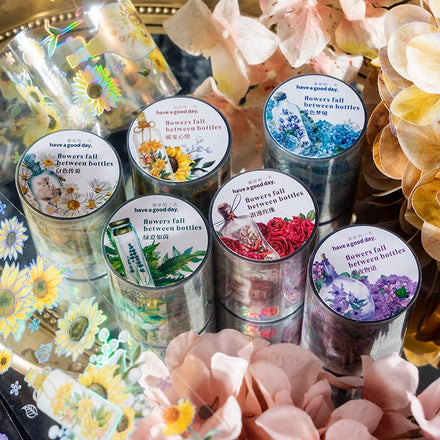 PET Adhesive Tape Flower Pendant Series Laser Flower DIY Hand Tent Guka Decorative Paste 6Models