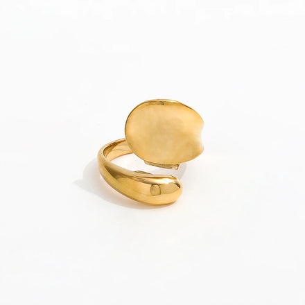 High End 18K Plain Gold Irregular Oval Wafer Open Ring Stainless Steel Trendy Simple Gold Plated Jewelry