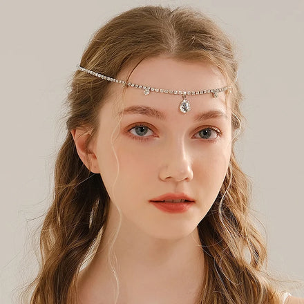 Miallo Luxurious Waterdrop-shaped Forehead Head Chain Rhinestone Bridal Hair Accessories Women Crystal Pendant
