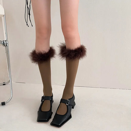 Autumn Winter Korean Style Feather Lolita Mid-tube Socks Girls Sweet Cute Loose Socks