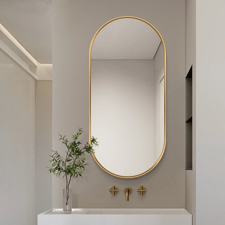Model Style Bathroom Wall Mounted Decorative Design Oval Frame Mirror Aluminum Frame Mirror