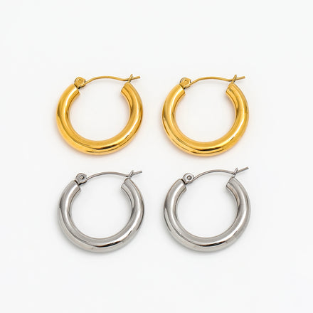 Fenny PVD Plated Wholesale Tarnish Free Ready to Ship Personality Chunky C-shaped Stainless Steel Hoop Earring for Women