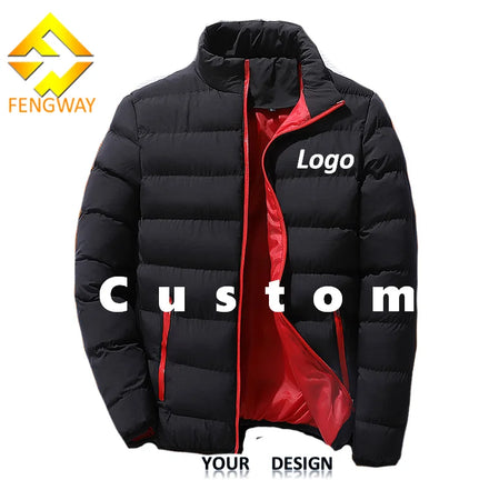 Fengway Custom Men's Winter Eco-Friendly Windproof Breathable Cotton Padded Stand Collar Zipper Hooded Quilted Bubble Jacket