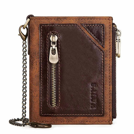 Cow Leather Man Key Chain RFID Wallet Male Short Clutch Wallet Holders with Zip Pocke Casual Leather Minimalist Mens Whallets