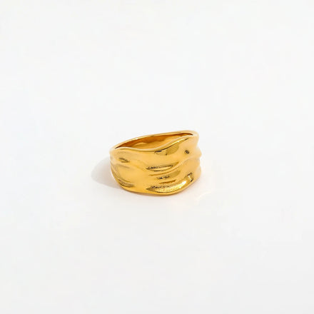 Fenny 18K Gold Plated Wholesale Fashion Hip-hop Irregular Hanmered Band Stainless Steel Finger Ring Trendy for Women