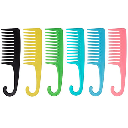 High Quality Custom Logo Coloured Wide Tooth Comb Plastic Detangling Hair Comb With Hook