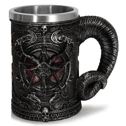 Large Capacity 600ml Medieval Gothic Baphomet Demon Mug 3D Goat Head Satan Goblet Creative Cup Set for Bar and Party