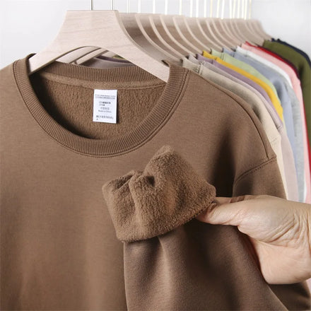 Polar Fleece Round Neck Hoodie Plus Fleece College Japanese Candy-colored Thickened Hoodies for Men