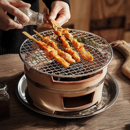 Old Fashioned Household Clay Fire Stewed Casserole Ceramic Charcoal Stove for Barbecue Stainless Steel Baking Tool
