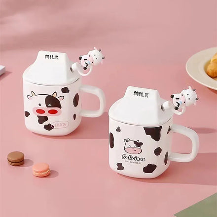 Creative Personality Milk Water Cup Breakfast Ceramic Mug with Lid Straw Cartoon Mug