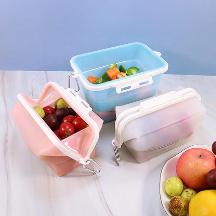 Folding Silicone Containers Box Reusable Silicon Food Storage Fresh-keeping Silicon Freezer Food Storage Bag Pouch for Food Pack
