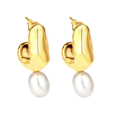 Women's Fashion Earrings Natural Pearl with Gold Plating Trendy Religious Style for Parties Weddings Gifts Made From Brass